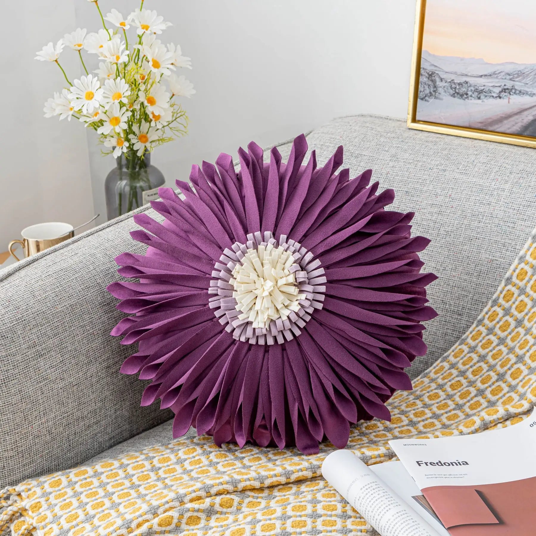 Fashion Modern Style Pink White Throw Pillows 45*45cm Velvet Stitching 3D Chrysanthemum  Cushion Waist Pillow Blue Cushion Case