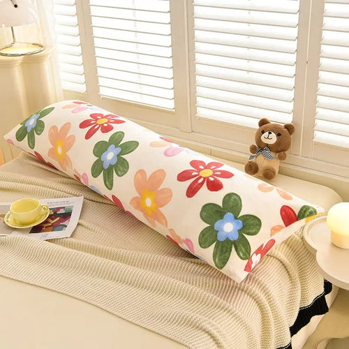 1PCS 2025 new milk fleece printed long throw pillow couple household double long pillow waist pillow