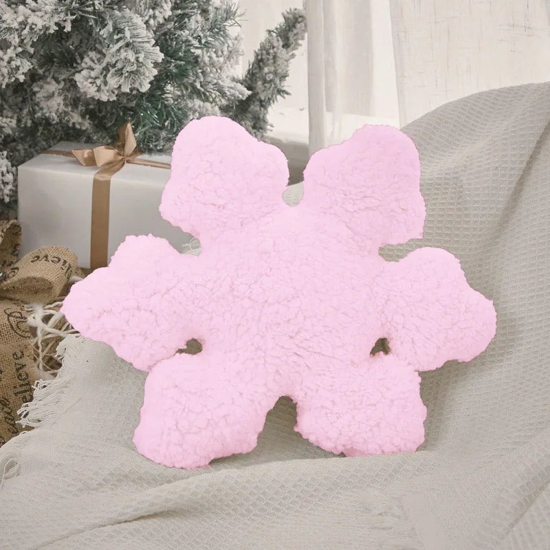 3D Snowflake Decorative Cushion Winter White Snowflake Shape Pillow Christmas Home Holiday Decoration Sofa Cojines for Bedroom