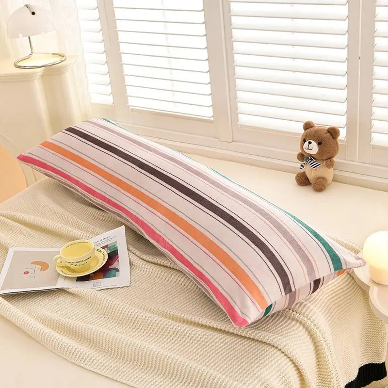 1PCS 2025 new milk fleece printed long throw pillow couple household double long pillow waist pillow