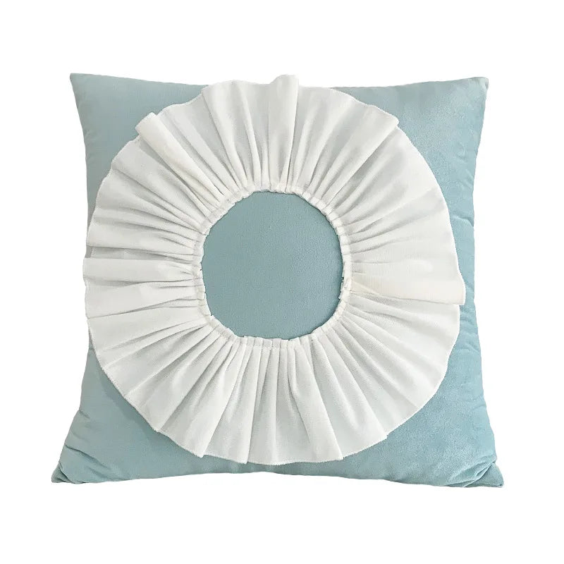 Fashion Modern Style Pink White Throw Pillows 45*45cm Velvet Stitching 3D Chrysanthemum  Cushion Waist Pillow Blue Cushion Case