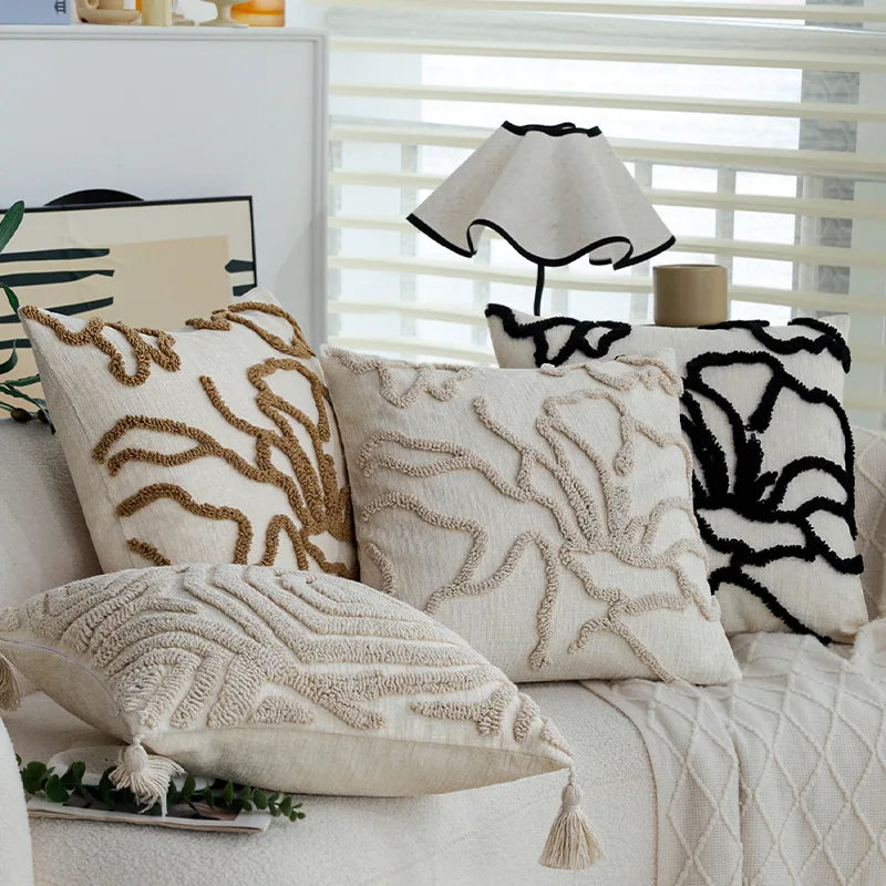 Junwell Nordic Chenille Throw Pillow  3D Embroidery Sofa Office Back Cushion Living Room Decorative 45x45cm Square