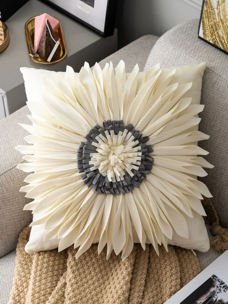 Fashion Modern Style Pink White Throw Pillows 45*45cm Velvet Stitching 3D Chrysanthemum  Cushion Waist Pillow Blue Cushion Case