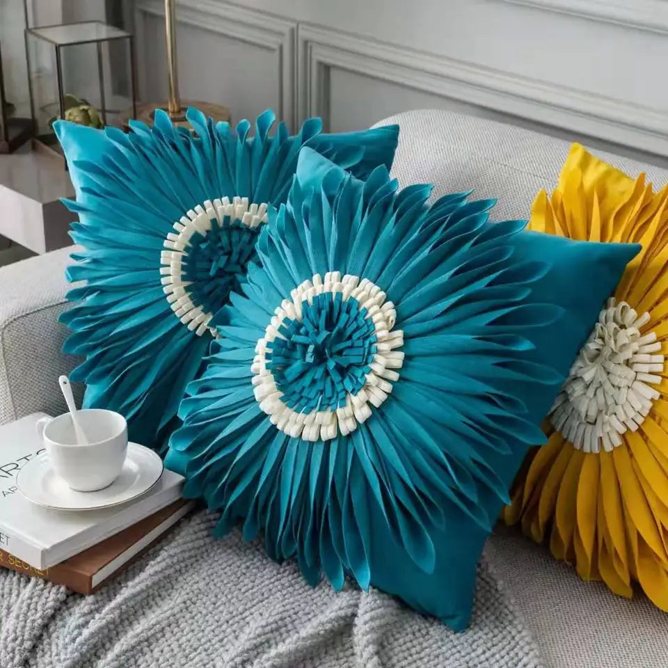 Fashion Modern Style Pink White Throw Pillows 45*45cm Velvet Stitching 3D Chrysanthemum  Cushion Waist Pillow Blue Cushion Case