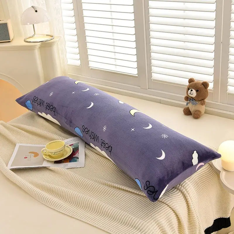 1PCS 2025 new milk fleece printed long throw pillow couple household double long pillow waist pillow