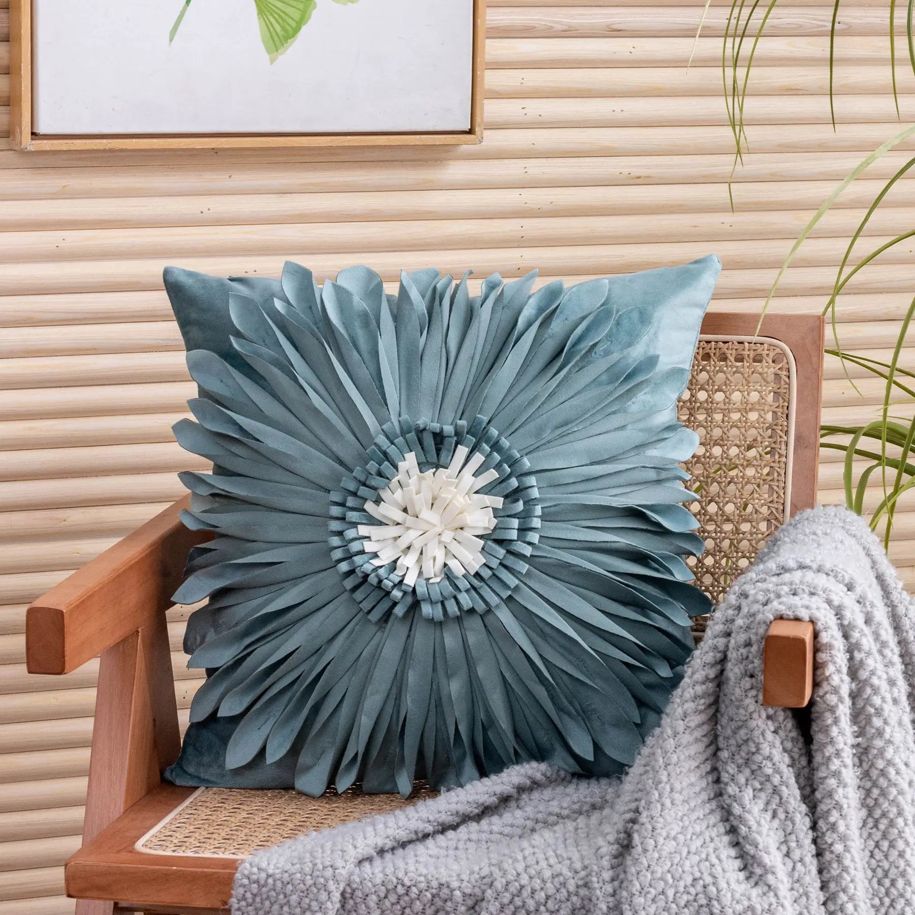Fashion Modern Style Pink White Throw Pillows 45*45cm Velvet Stitching 3D Chrysanthemum  Cushion Waist Pillow Blue Cushion Case