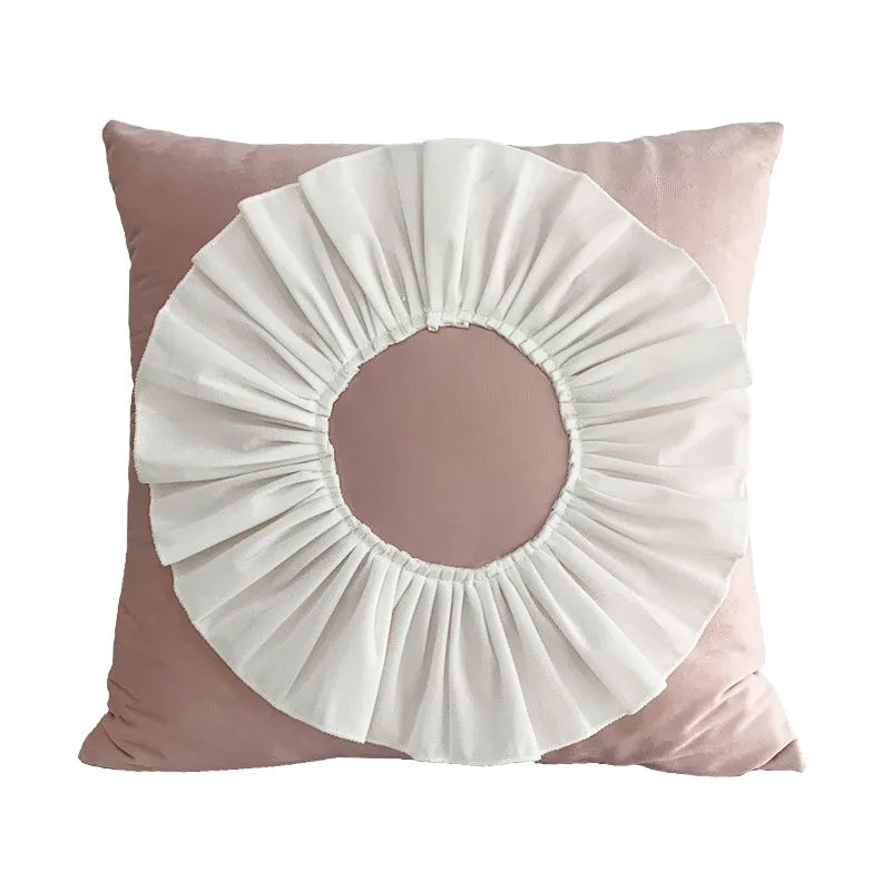 Fashion Modern Style Pink White Throw Pillows 45*45cm Velvet Stitching 3D Chrysanthemum  Cushion Waist Pillow Blue Cushion Case