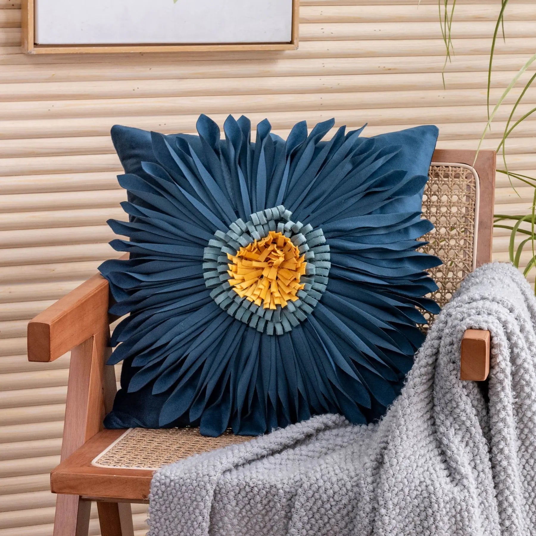 Fashion Modern Style Pink White Throw Pillows 45*45cm Velvet Stitching 3D Chrysanthemum  Cushion Waist Pillow Blue Cushion Case