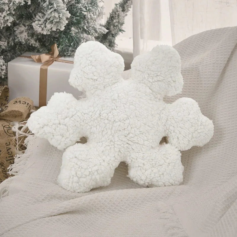 3D Snowflake Decorative Cushion Winter White Snowflake Shape Pillow Christmas Home Holiday Decoration Sofa Cojines for Bedroom
