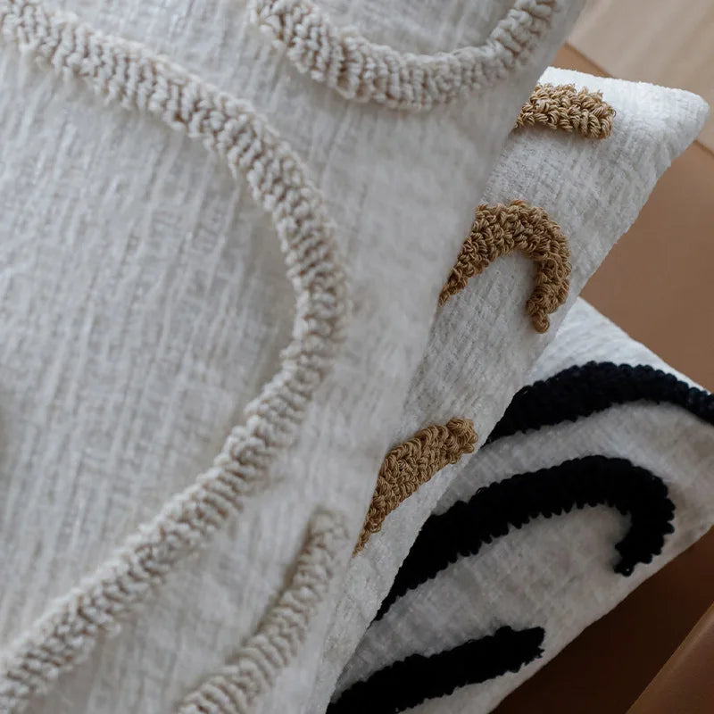 Junwell Nordic Chenille Throw Pillow  3D Embroidery Sofa Office Back Cushion Living Room Decorative 45x45cm Square