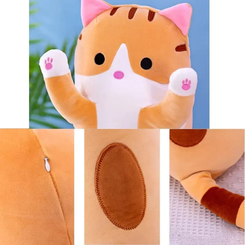 Long Cat Plush Body Pillow Creative Cute Animal Stuffed Cushion Soft Sofa Decorative Throw Pillow Large Sleeping Cushion Decor