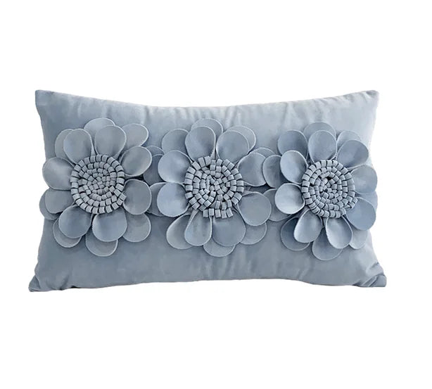 Fashion Modern Style Pink White Throw Pillows 45*45cm Velvet Stitching 3D Chrysanthemum  Cushion Waist Pillow Blue Cushion Case