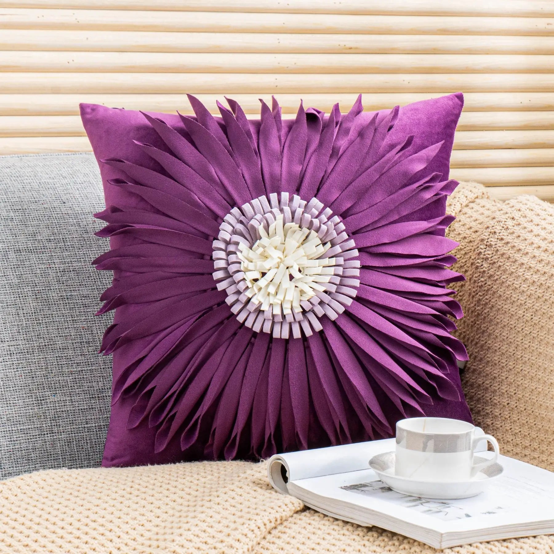 Fashion Modern Style Pink White Throw Pillows 45*45cm Velvet Stitching 3D Chrysanthemum  Cushion Waist Pillow Blue Cushion Case