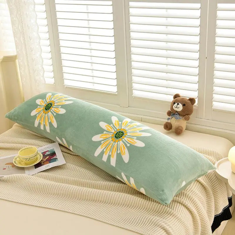 1PCS 2025 new milk fleece printed long throw pillow couple household double long pillow waist pillow