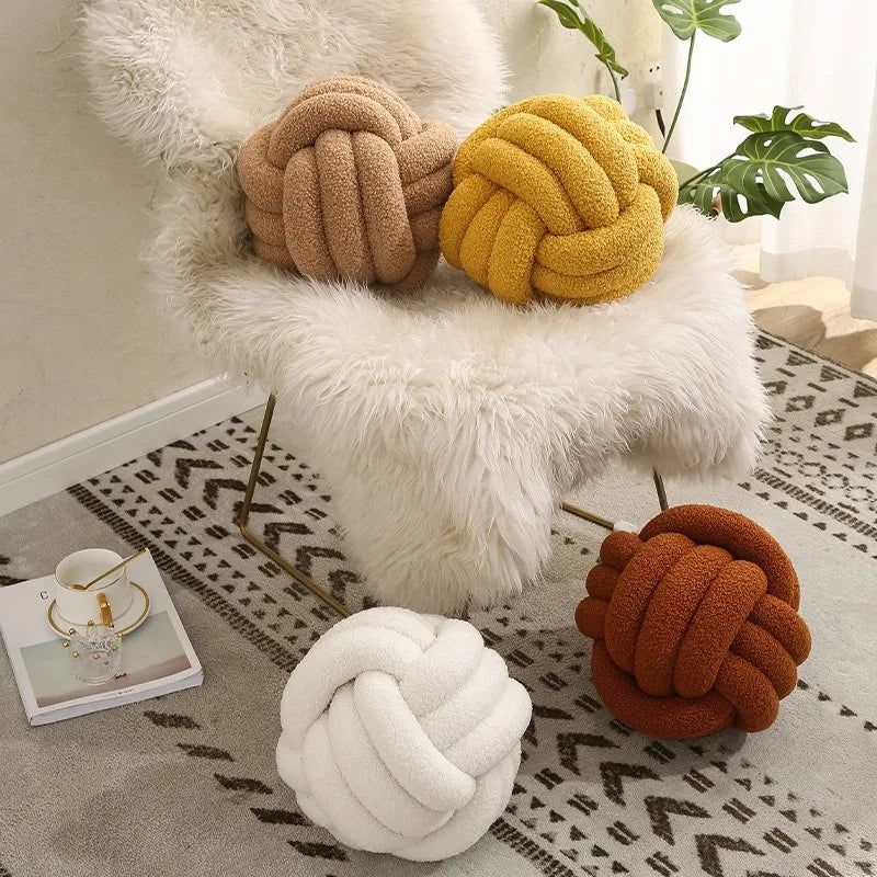 Hand-woven Knotted Ball Pillow Lamb Velvet Roll Pillow Sofa Living Room Household Cushion Head Back Bed Back