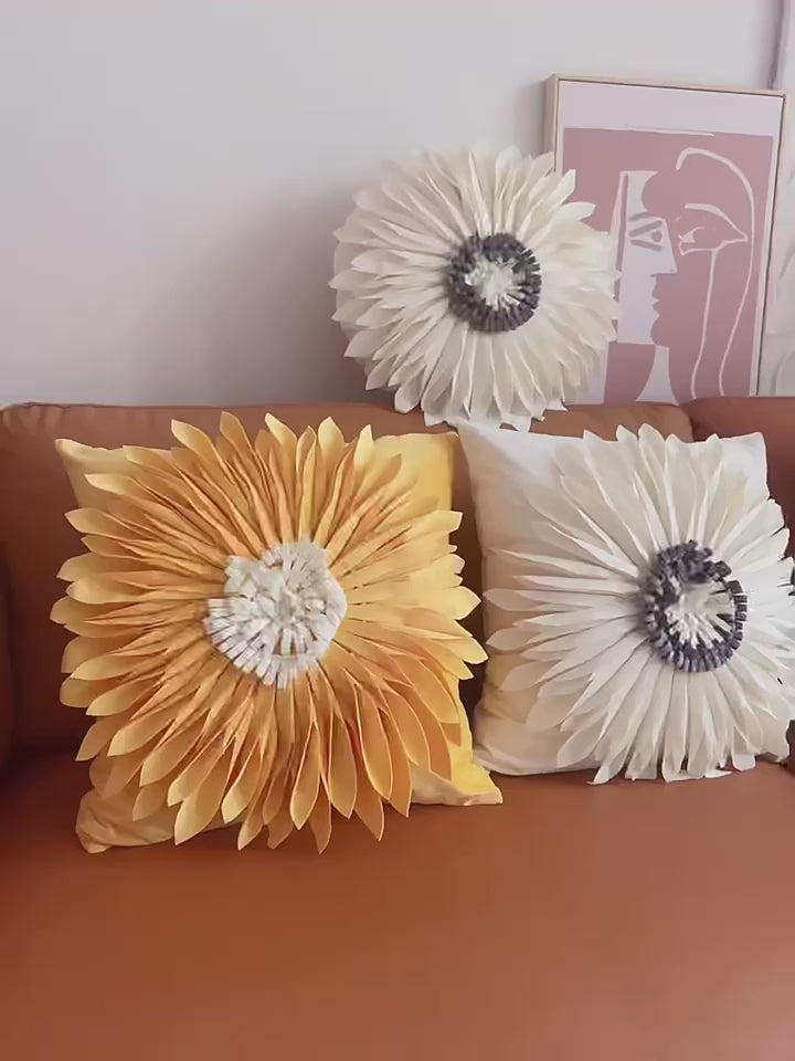 Fashion Modern Style Pink White Throw Pillows 45*45cm Velvet Stitching 3D Chrysanthemum  Cushion Waist Pillow Blue Cushion Case